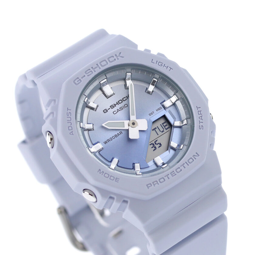 montre classique casio g shock homme résistante aux chocs, Étanche, multifonction résine bleu et argent réf. gma p2100sg 2adr