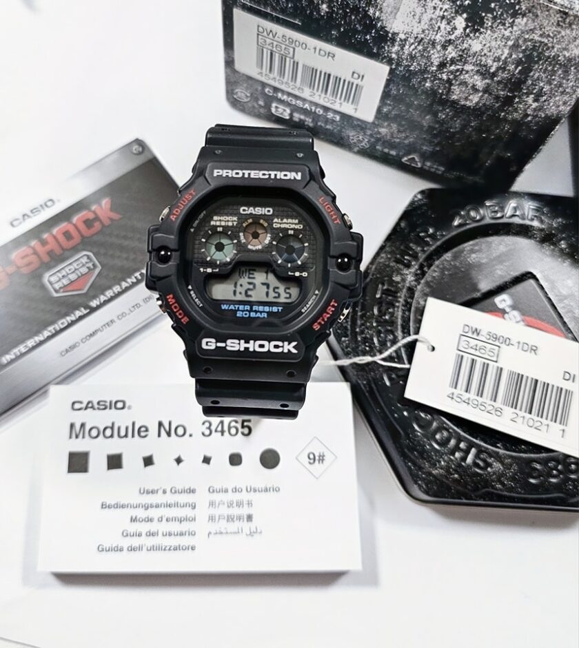 montre classique homme casio dw 5900 1dr résistante aux chocs, Étanche 200m, chronographe, alarme résine noire référence dw 5900 1dr