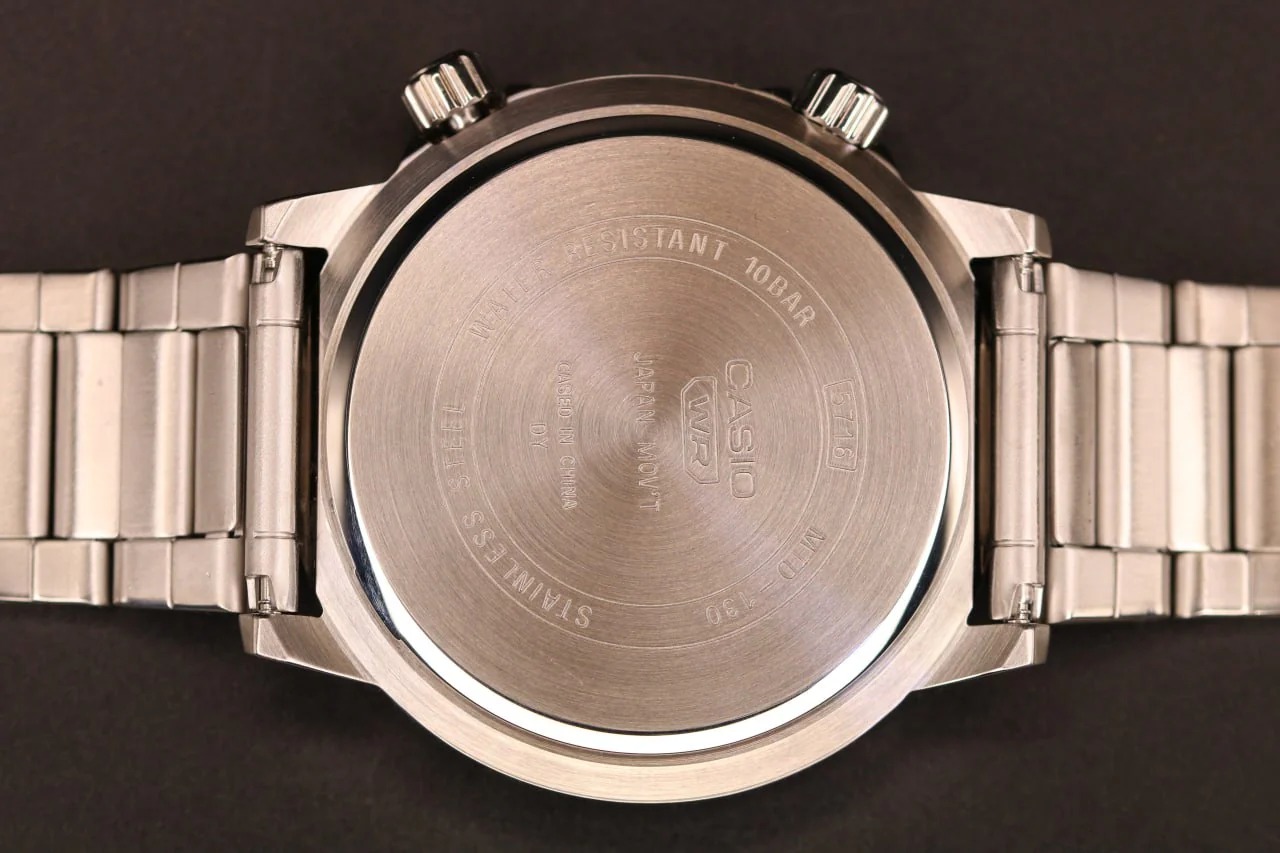 montre classique homme casio quartz, acier inoxydable, Étanche 100m, affichage jour/date, aiguilles lumineuses argenté mtd 130d 7avdf