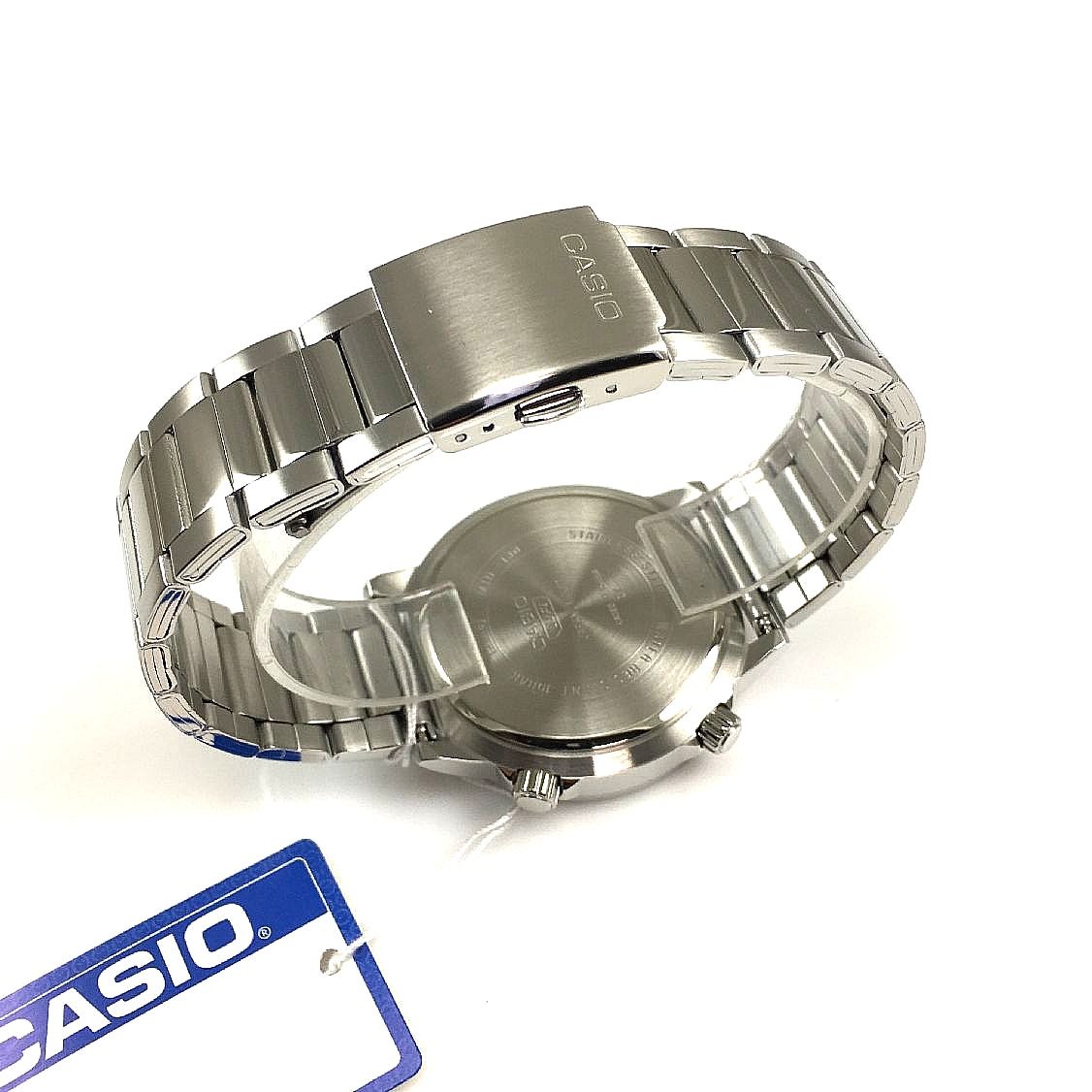 montre classique homme casio quartz, acier inoxydable, Étanche 100m, affichage jour/date, aiguilles lumineuses argenté mtd 130d 7avdf