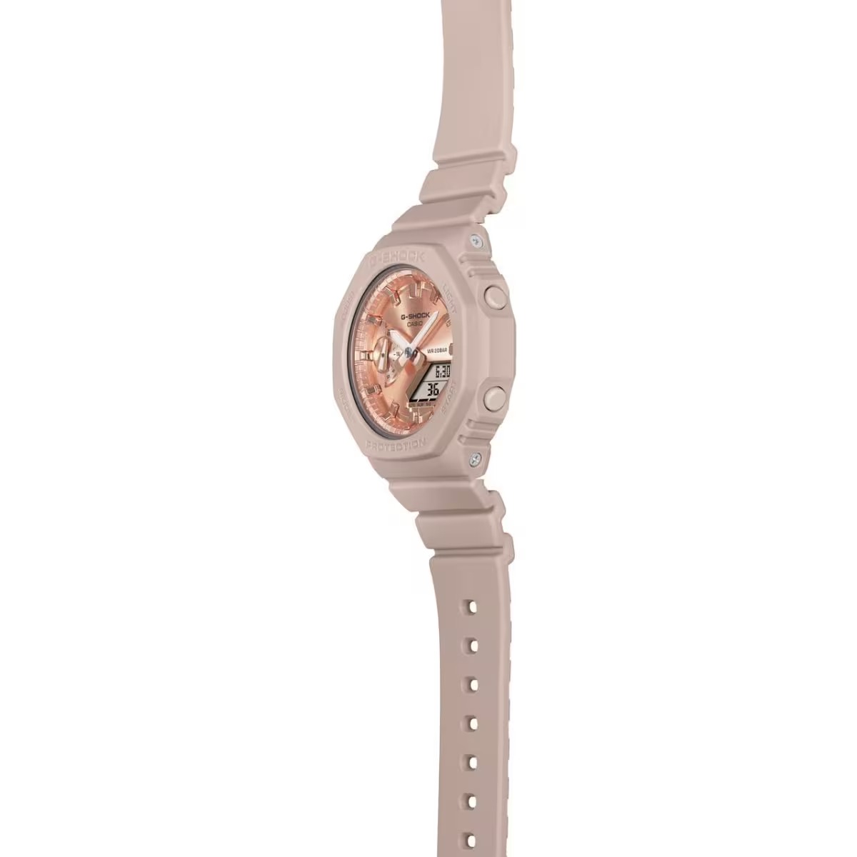 montre analogique digitale g shock femme résistante aux chocs, Étanche 20 atm, design octogonal, Éclairage led résine renforcée carbone rose doré gma s2100md 4adr