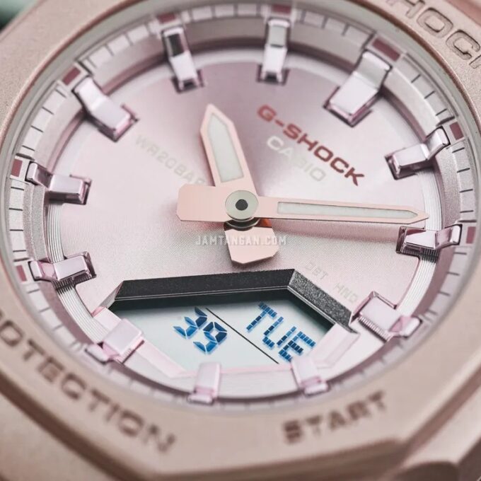 Montre Classique - Casio G-Shock Femme - Résistante aux Chocs, Étanche 200M, Double LED, Design Rose Nacré - Résine Biosourcée - GMA-P2100ST-4ADR