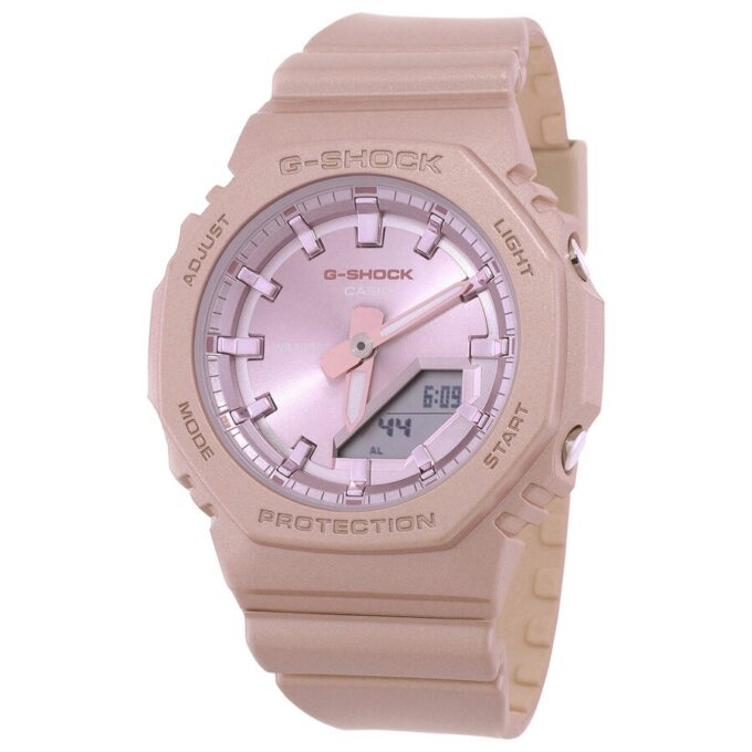 Montre Classique - Casio G-Shock Femme - Résistante aux Chocs, Étanche 200M, Double LED, Design Rose Nacré - Résine Biosourcée - GMA-P2100ST-4ADR