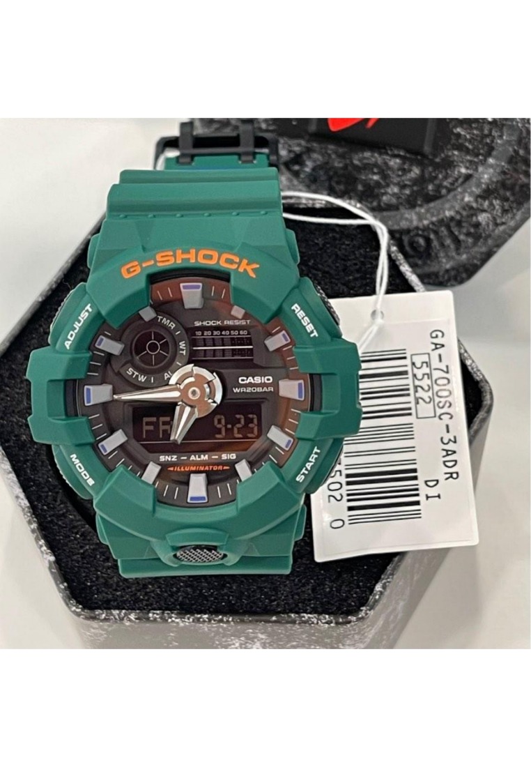 montre sport homme casio g shock analogique et digitale résistante aux chocs, Étanche 200m, chronomètre, rétroéclairage résine vert ga 700sc 3adr