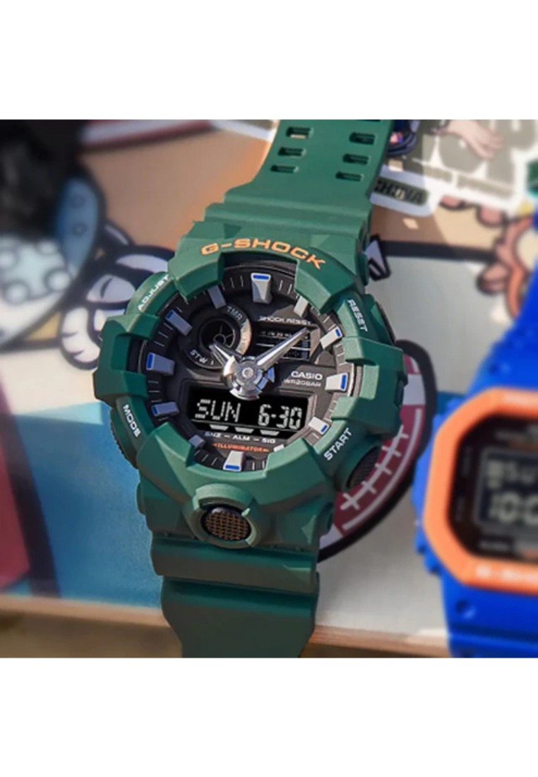 montre sport homme casio g shock analogique et digitale résistante aux chocs, Étanche 200m, chronomètre, rétroéclairage résine vert ga 700sc 3adr