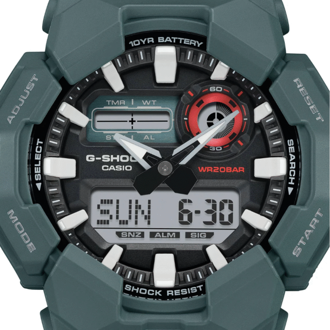 Montre Analogique-Digitale - G-SHOCK - Homme - Résistante aux Chocs, Étanche 200m, Batterie 10 Ans, Éco-Responsable - Résine Bio - Bleu - GA-010-2ADR