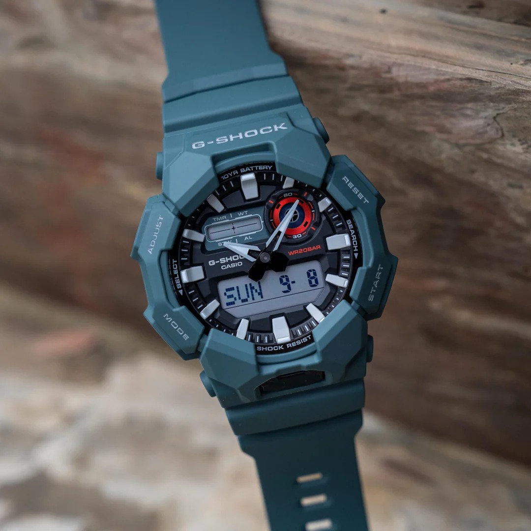 montre analogique digitale g shock homme résistante aux chocs, Étanche 200m, batterie 10 ans, Éco responsable résine bio bleu ga 010 2adr