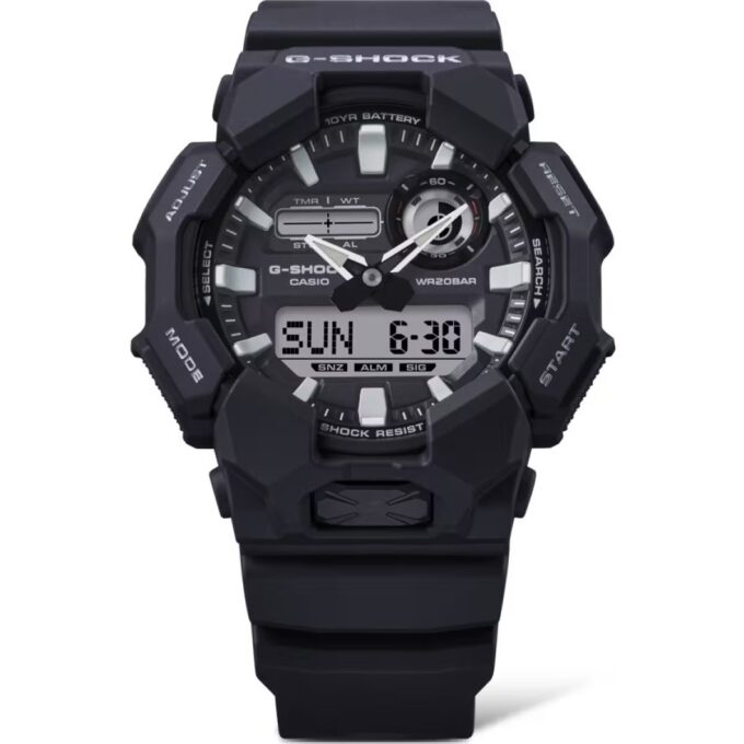 Montre Analogique-Digitale - G-SHOCK - Homme - Résistante aux Chocs, Étanche 200m, Batterie 10 Ans, LED Haute Luminosité - Bio-résine - Noir - Référence GA-010-1ADR