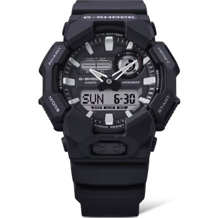 montre analogique digitale g shock homme résistante aux chocs, Étanche 200m, batterie 10 ans, led haute luminosité bio résine noir référence ga 010 1adr