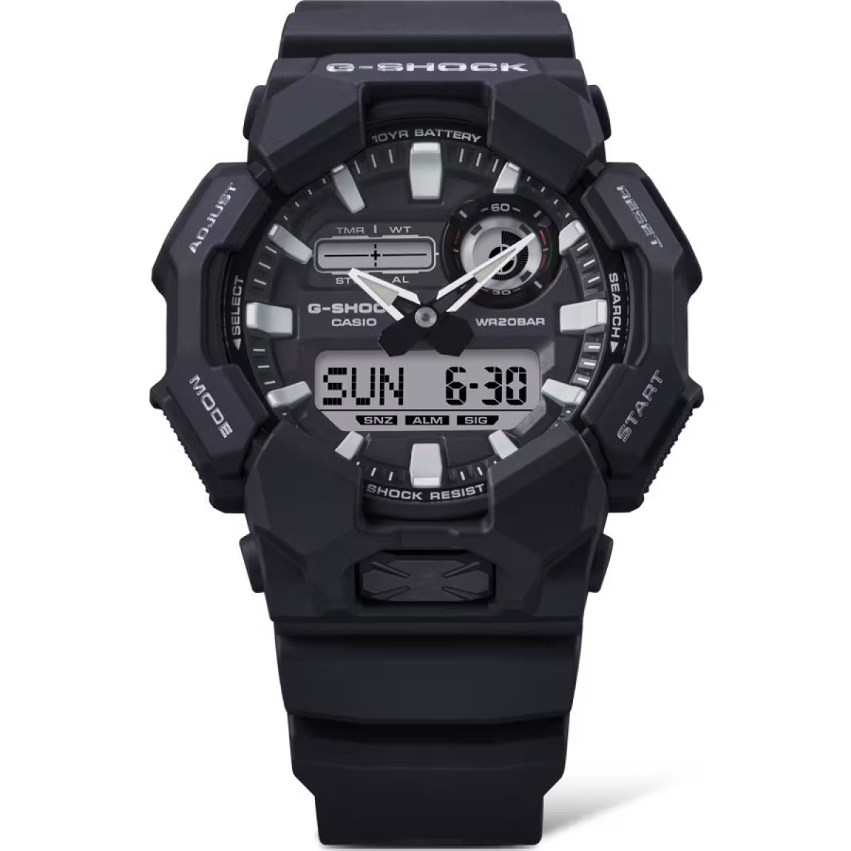 montre analogique digitale g shock homme résistante aux chocs, Étanche 200m, batterie 10 ans, led haute luminosité bio résine noir référence ga 010 1adr