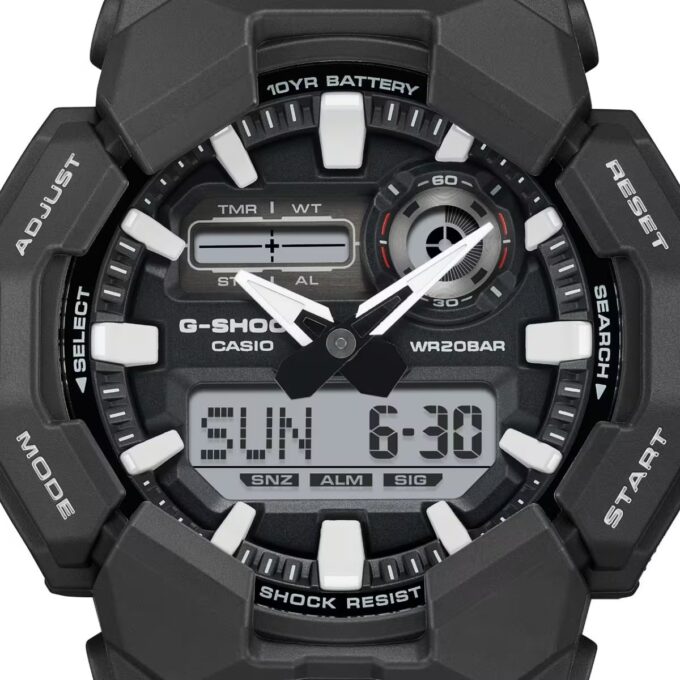 Montre Analogique-Digitale - G-SHOCK - Homme - Résistante aux Chocs, Étanche 200m, Batterie 10 Ans, LED Haute Luminosité - Bio-résine - Noir - Référence GA-010-1ADR