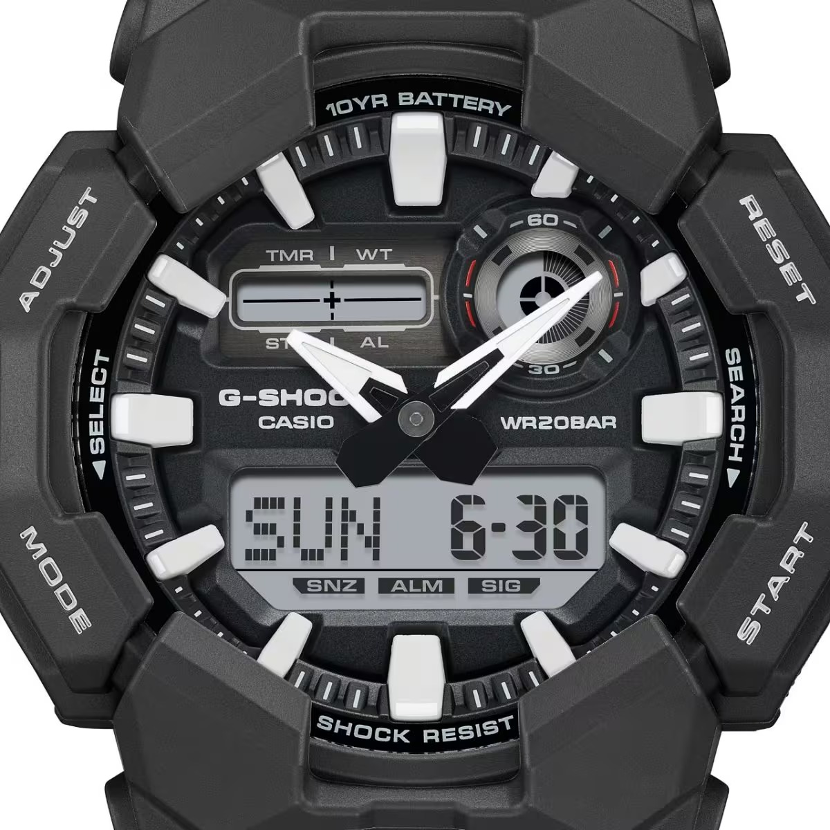 montre analogique digitale g shock homme résistante aux chocs, Étanche 200m, batterie 10 ans, led haute luminosité bio résine noir référence ga 010 1adr