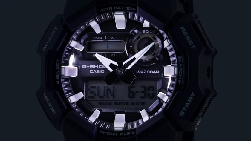 montre analogique digitale g shock homme résistante aux chocs, Étanche 200m, batterie 10 ans, led haute luminosité bio résine noir référence ga 010 1adr