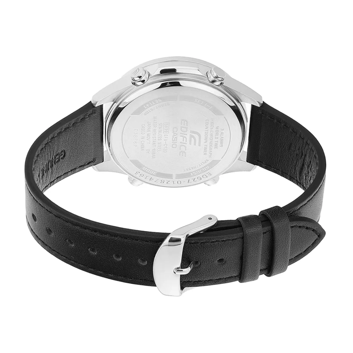 montre classique homme casio edifice efv c120l 8adf chronographe, bracelet cuir, Étanche 100m, affichage digital/analogique noir argent