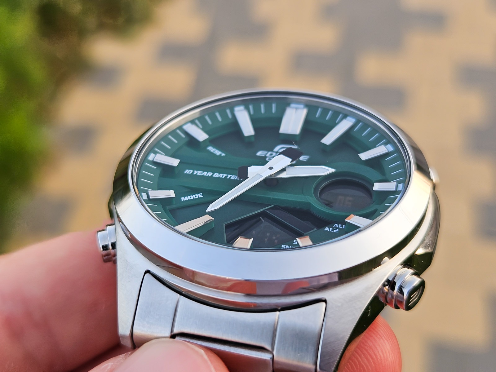 montre classique homme casio edifice efv c120d 3adf acier inoxydable, bracelet métal, multifonction, Étanche, cadran vert