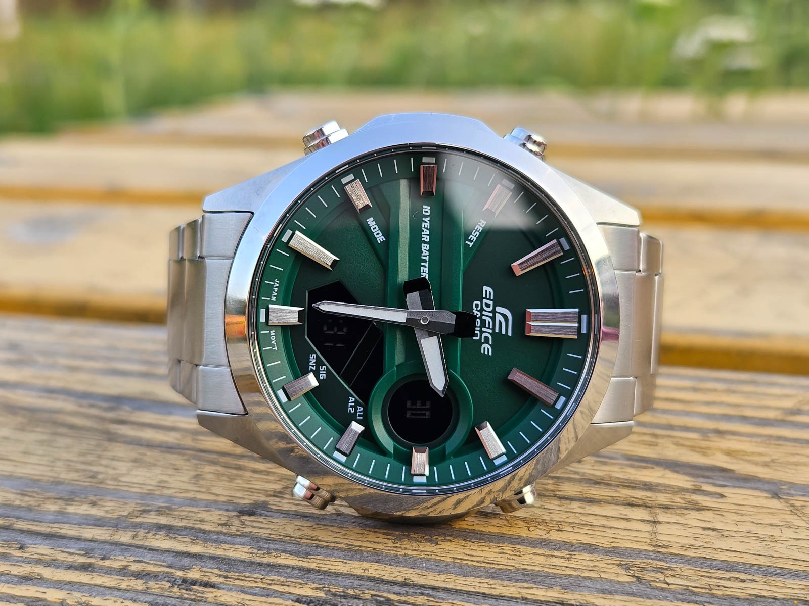 montre classique homme casio edifice efv c120d 3adf acier inoxydable, bracelet métal, multifonction, Étanche, cadran vert