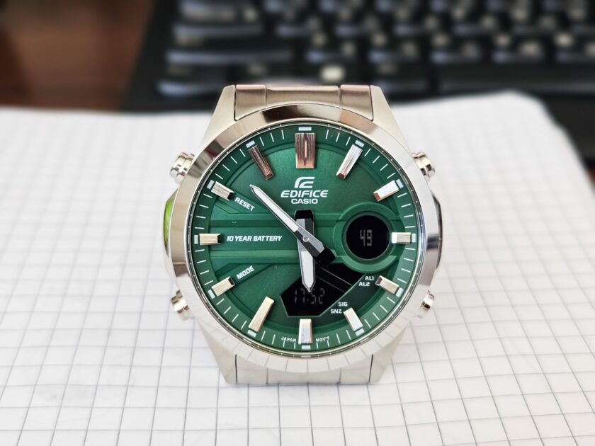 montre classique homme casio edifice efv c120d 3adf acier inoxydable, bracelet métal, multifonction, Étanche, cadran vert