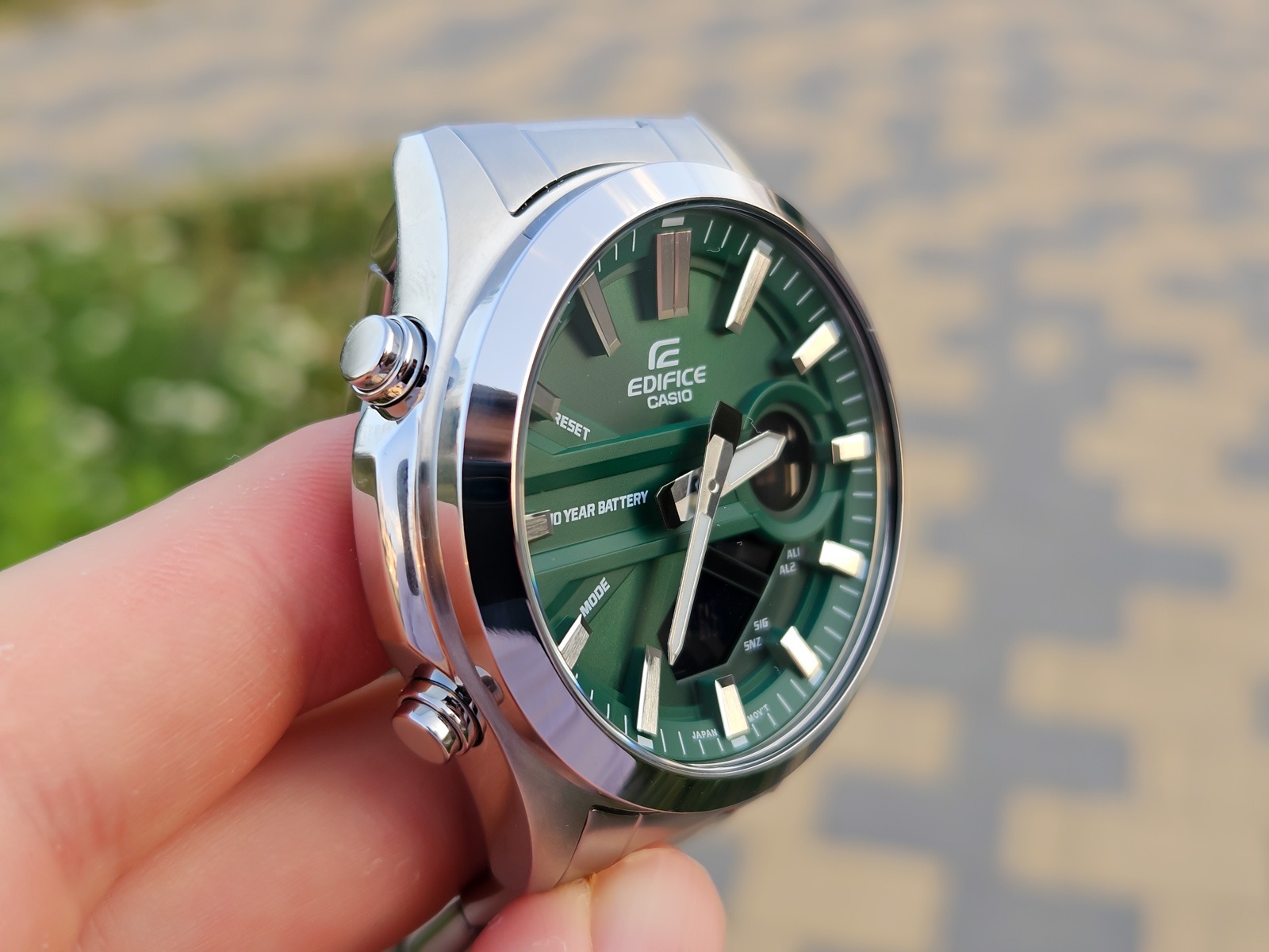 montre classique homme casio edifice efv c120d 3adf acier inoxydable, bracelet métal, multifonction, Étanche, cadran vert