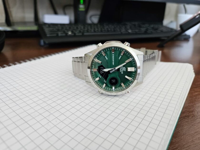 montre classique homme casio edifice efv c120d 3adf acier inoxydable, bracelet métal, multifonction, Étanche, cadran vert