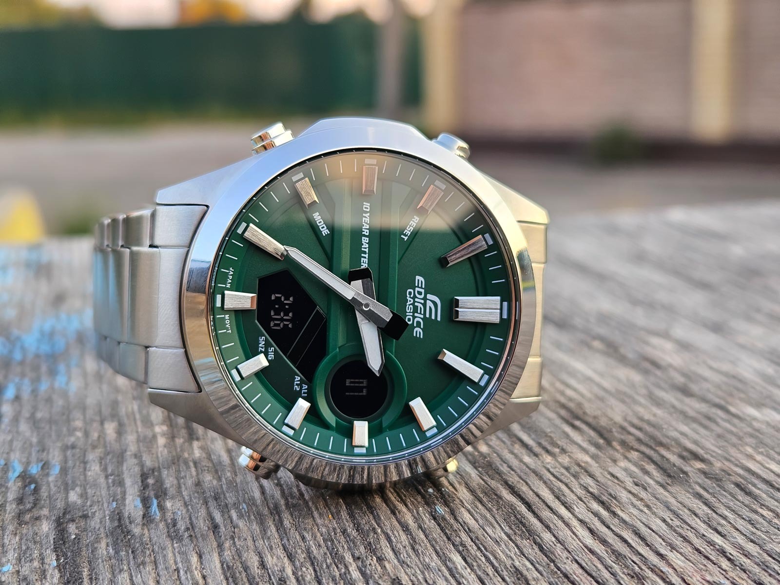 montre classique homme casio edifice efv c120d 3adf acier inoxydable, bracelet métal, multifonction, Étanche, cadran vert
