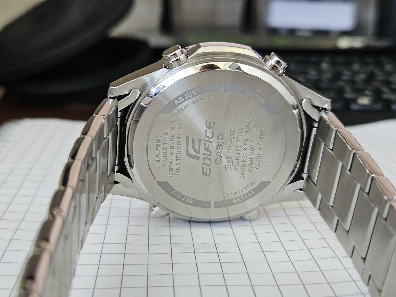 montre classique homme casio edifice efv c120d 3adf acier inoxydable, bracelet métal, multifonction, Étanche, cadran vert