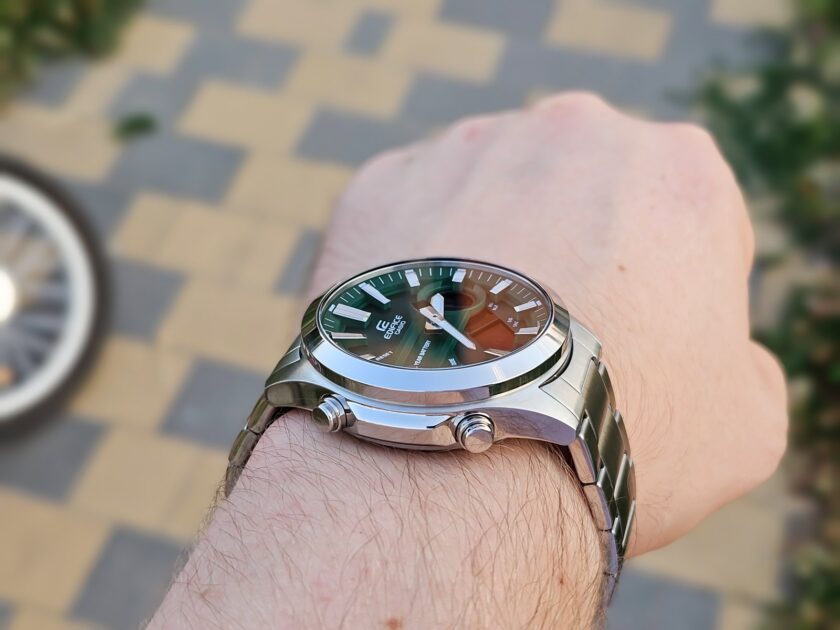 montre classique homme casio edifice efv c120d 3adf acier inoxydable, bracelet métal, multifonction, Étanche, cadran vert