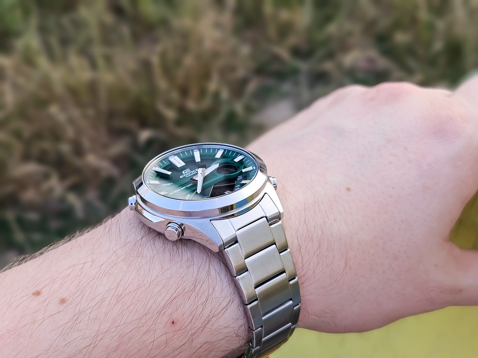 montre classique homme casio edifice efv c120d 3adf acier inoxydable, bracelet métal, multifonction, Étanche, cadran vert