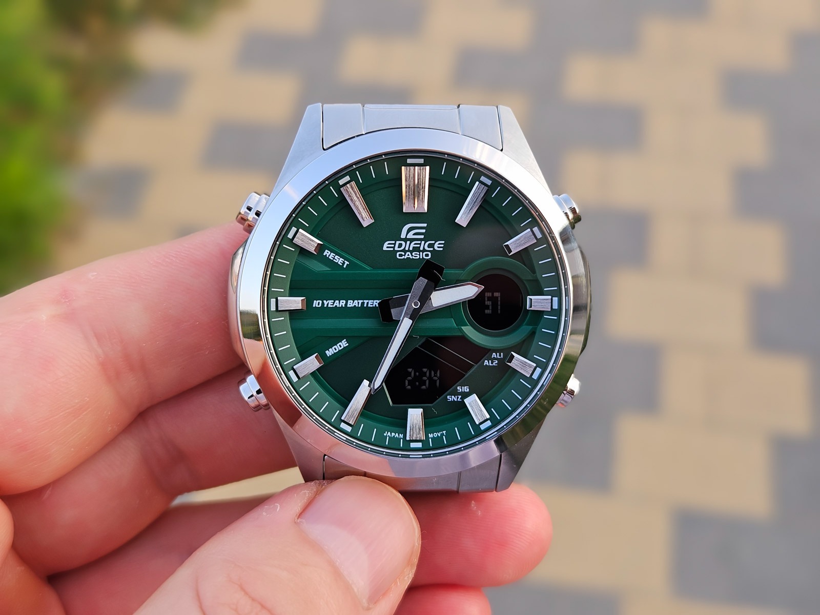 montre classique homme casio edifice efv c120d 3adf acier inoxydable, bracelet métal, multifonction, Étanche, cadran vert
