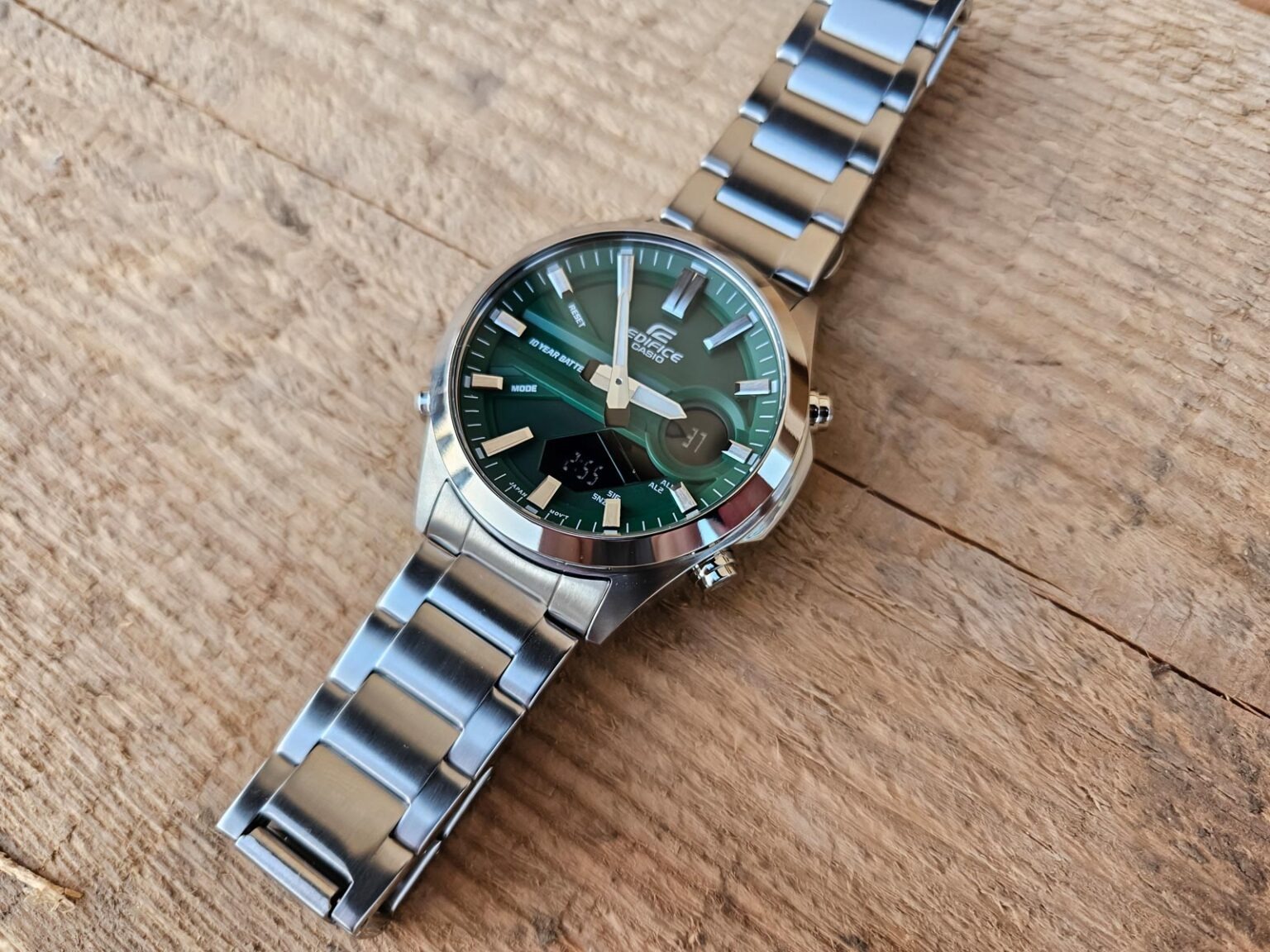 montre classique homme casio edifice efv c120d 3adf acier inoxydable, bracelet métal, multifonction, Étanche, cadran vert