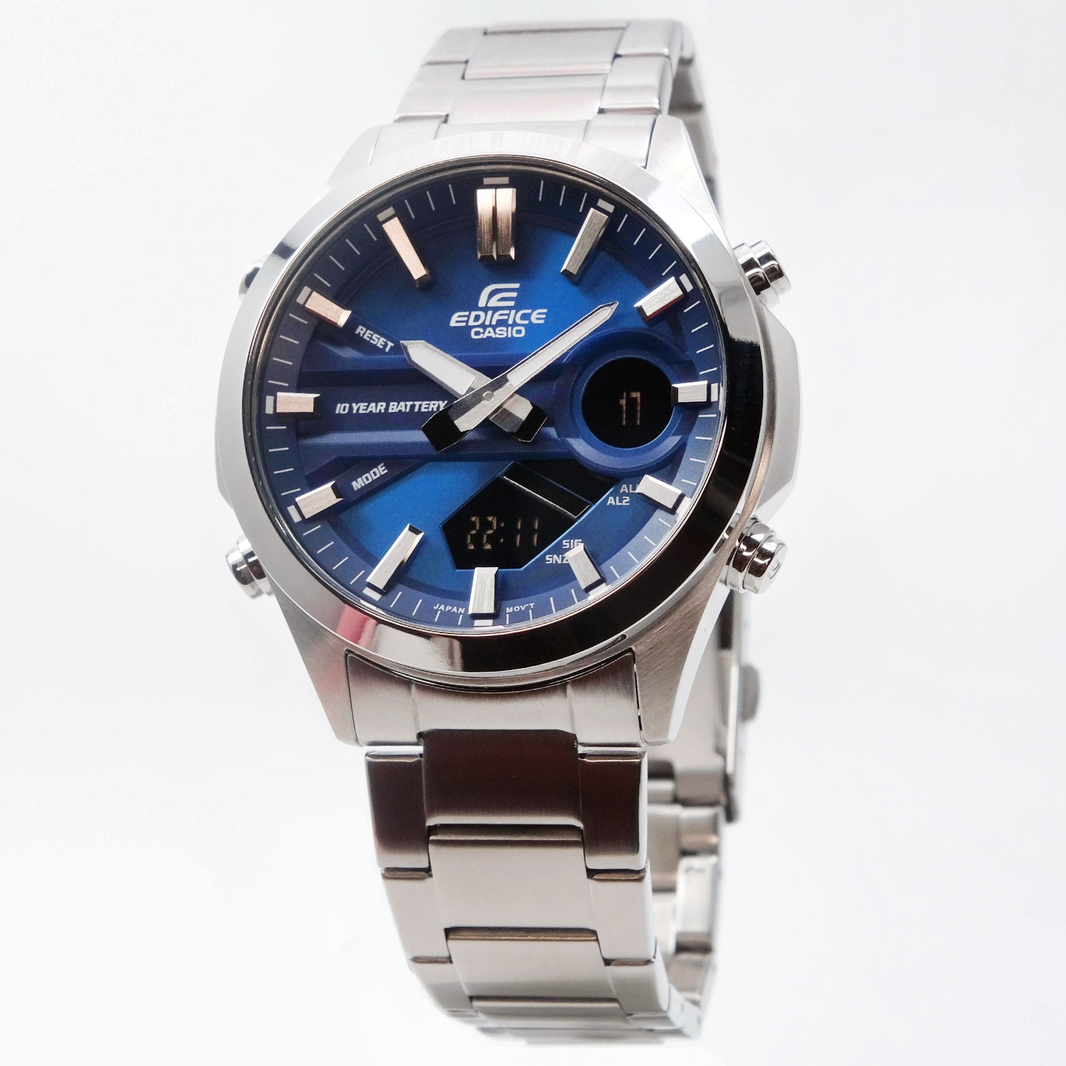 montre classique homme casio edifice efv c120d 2adf acier inoxydable, chronographe, Étanche 100m, bracelet métal bleu argenté référence efv c120d 2adf