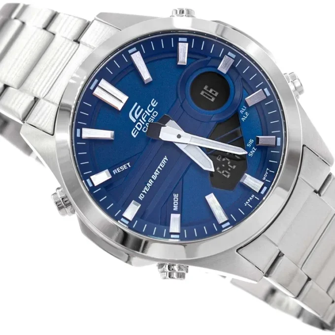 Montre Classique Homme - Casio Edifice - EFV-C120D-2ADF - Acier Inoxydable, Chronographe, Étanche 100m, Bracelet Métal - Bleu Argenté - Référence EFV-C120D-2ADF