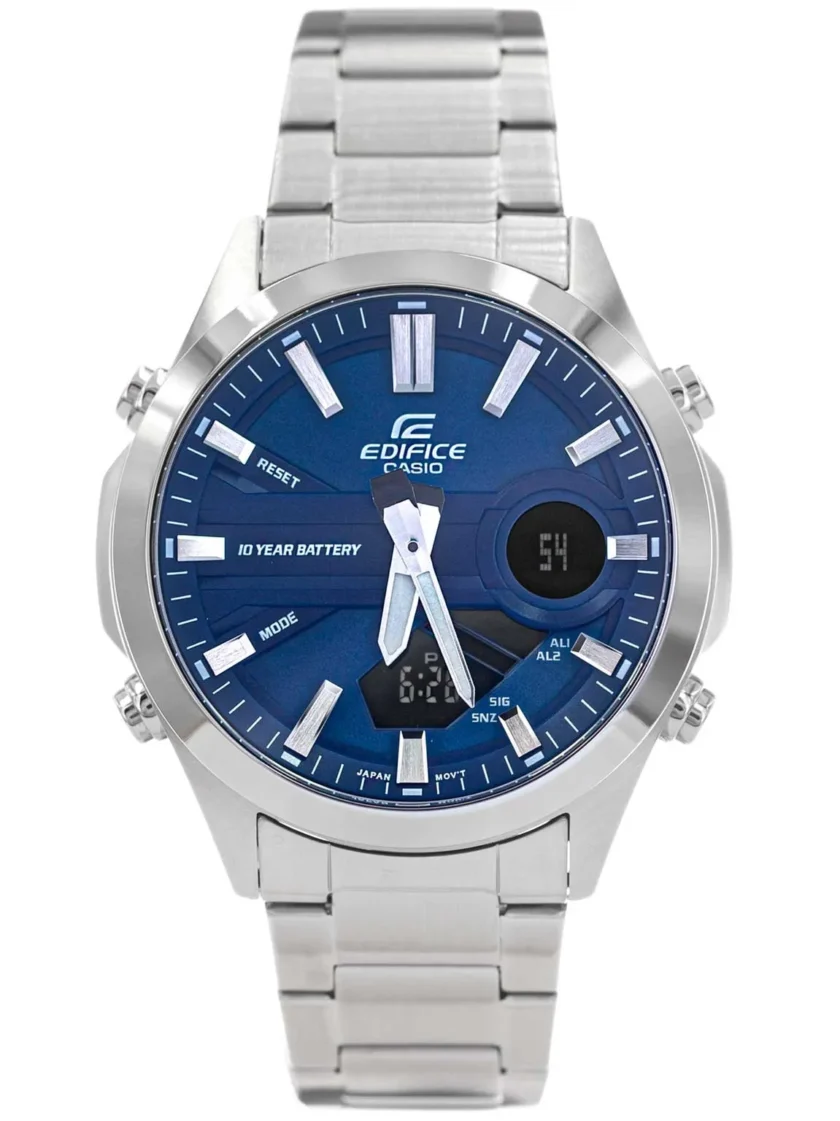 montre classique homme casio edifice efv c120d 2adf acier inoxydable, chronographe, Étanche 100m, bracelet métal bleu argenté référence efv c120d 2adf