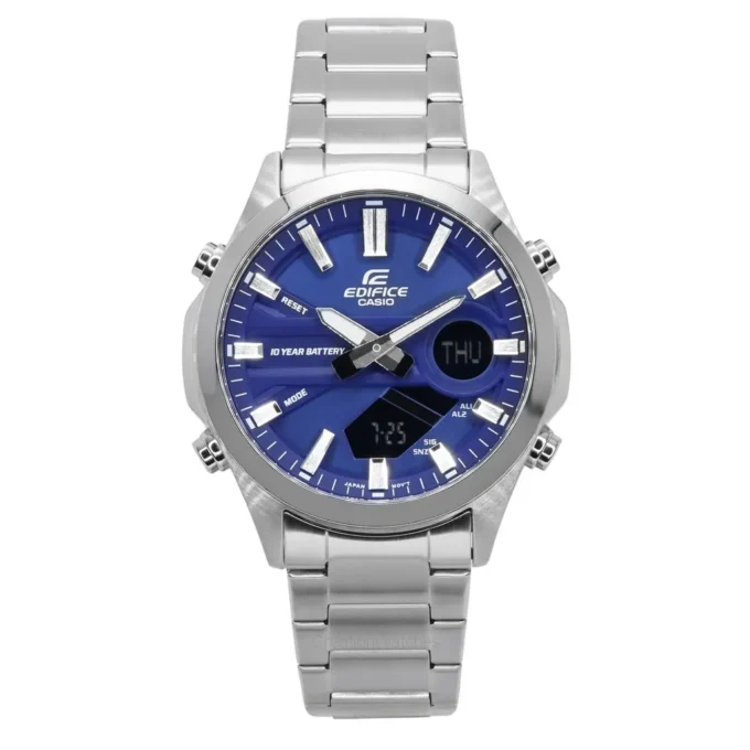 montre classique homme casio edifice efv c120d 2adf acier inoxydable, chronographe, Étanche 100m, bracelet métal bleu argenté référence efv c120d 2adf