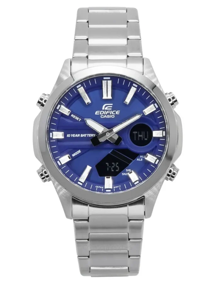 montre classique homme casio edifice efv c120d 2adf acier inoxydable, chronographe, Étanche 100m, bracelet métal bleu argenté référence efv c120d 2adf