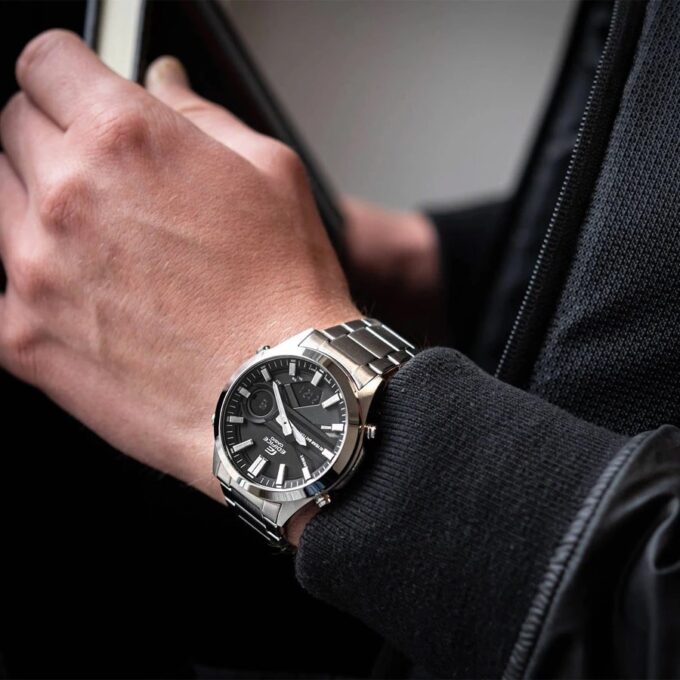 montre classique homme casio edifice efv c120d 1adf acier inoxydable, multifonction, Étanche, bracelet métal, noir