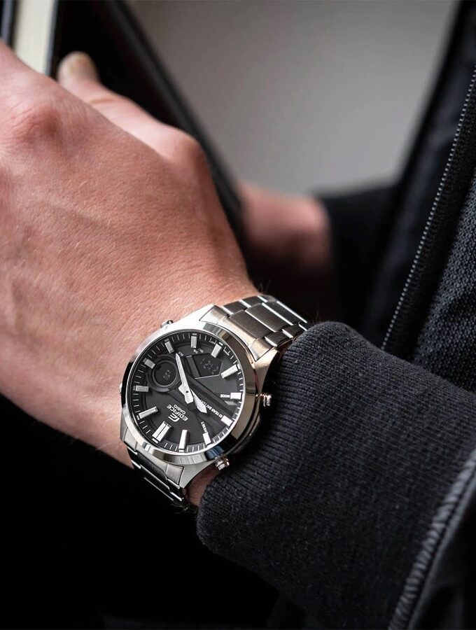 montre classique homme casio edifice efv c120d 1adf acier inoxydable, multifonction, Étanche, bracelet métal, noir