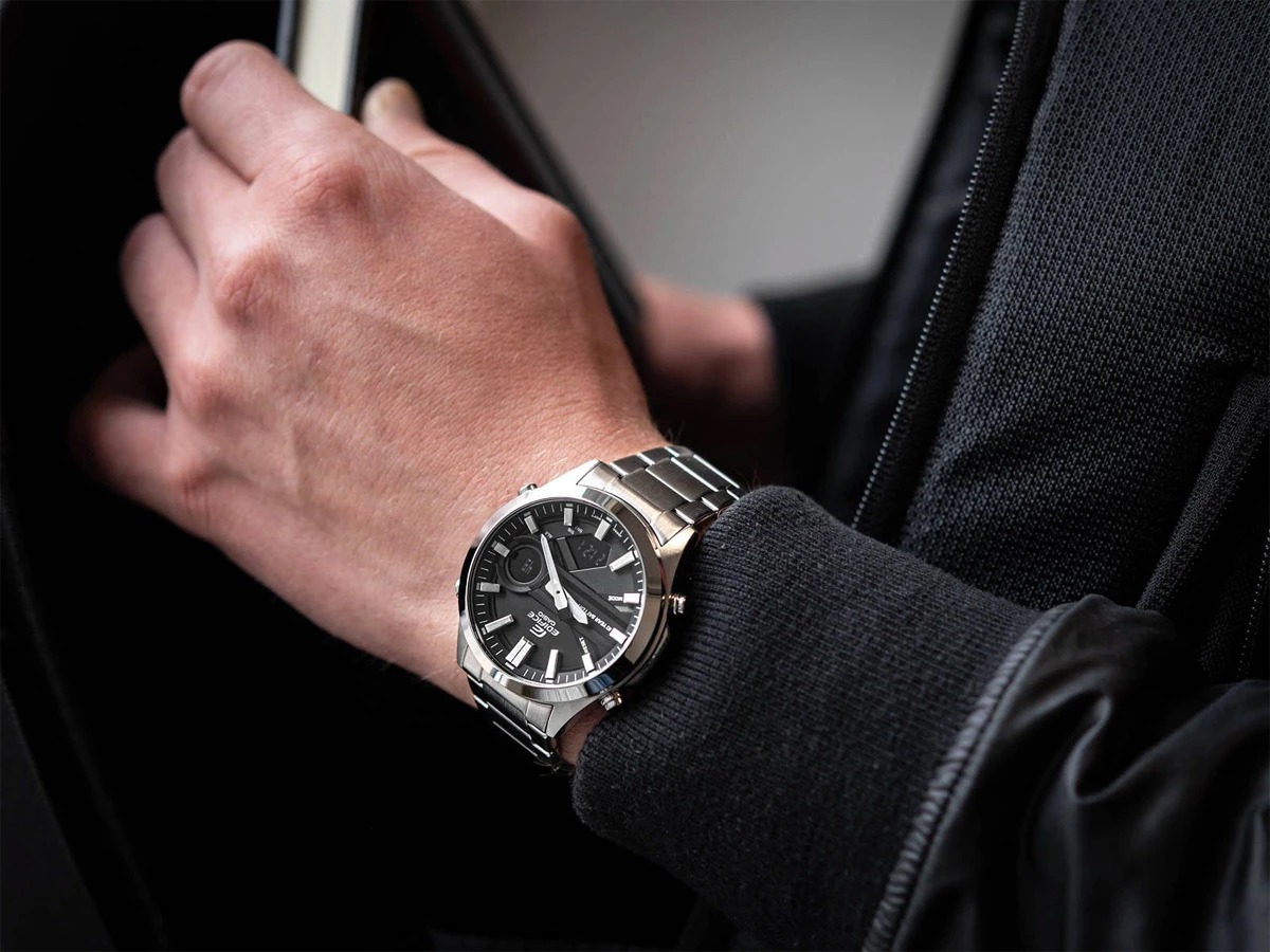 montre classique homme casio edifice efv c120d 1adf acier inoxydable, multifonction, Étanche, bracelet métal, noir