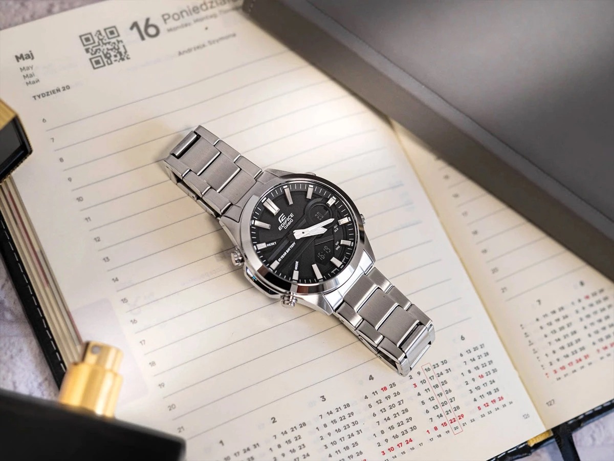 montre classique homme casio edifice efv c120d 1adf acier inoxydable, multifonction, Étanche, bracelet métal, noir