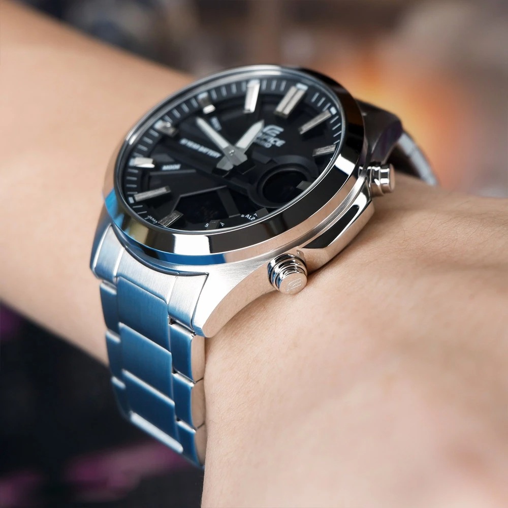 montre classique homme casio edifice efv c120d 1adf acier inoxydable, multifonction, Étanche, bracelet métal, noir