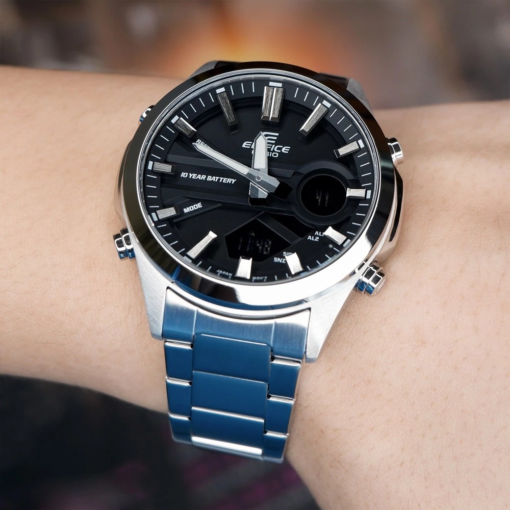 montre classique homme casio edifice efv c120d 1adf acier inoxydable, multifonction, Étanche, bracelet métal, noir