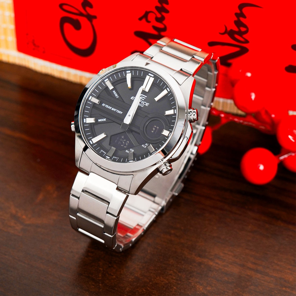 montre classique homme casio edifice efv c120d 1adf acier inoxydable, multifonction, Étanche, bracelet métal, noir