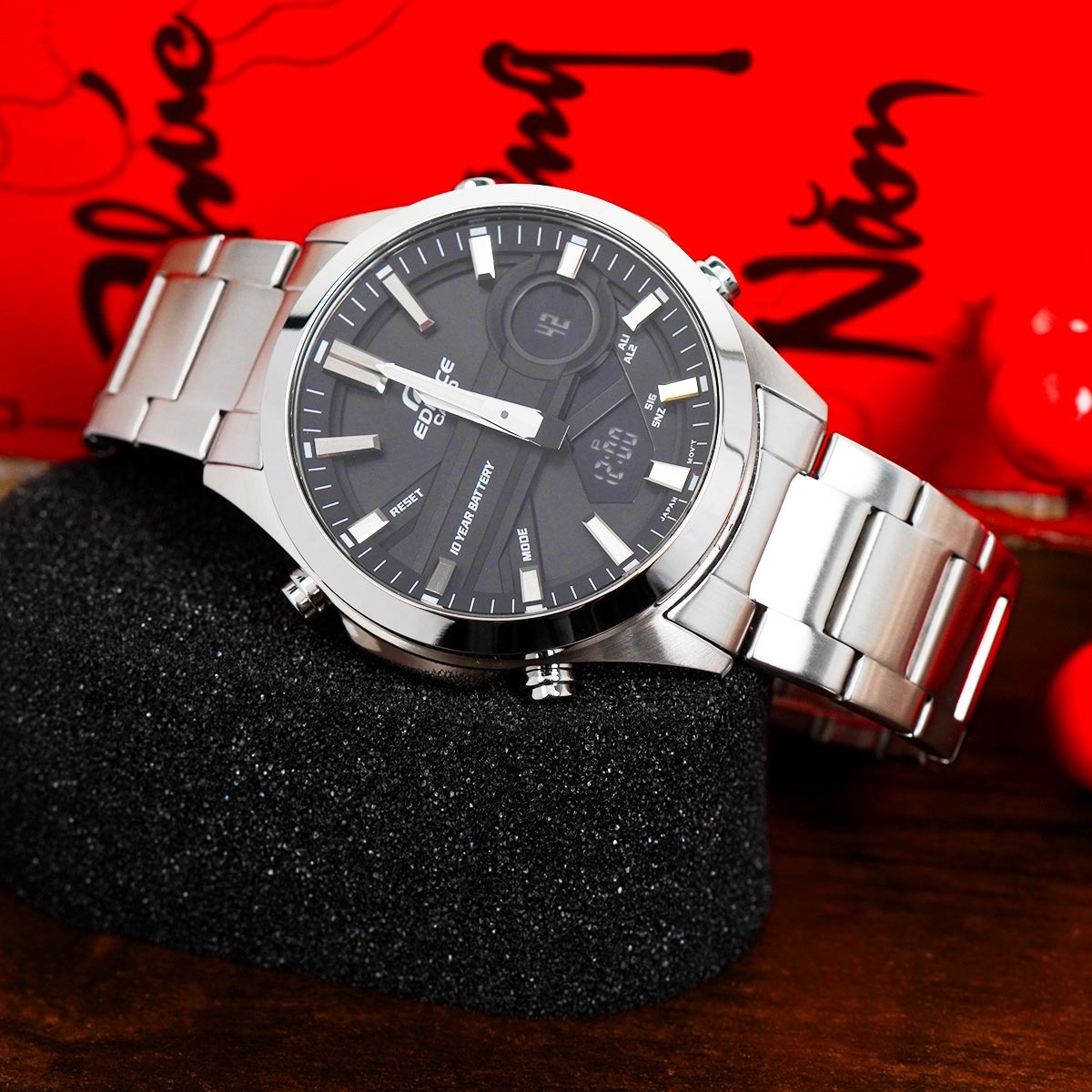 montre classique homme casio edifice efv c120d 1adf acier inoxydable, multifonction, Étanche, bracelet métal, noir
