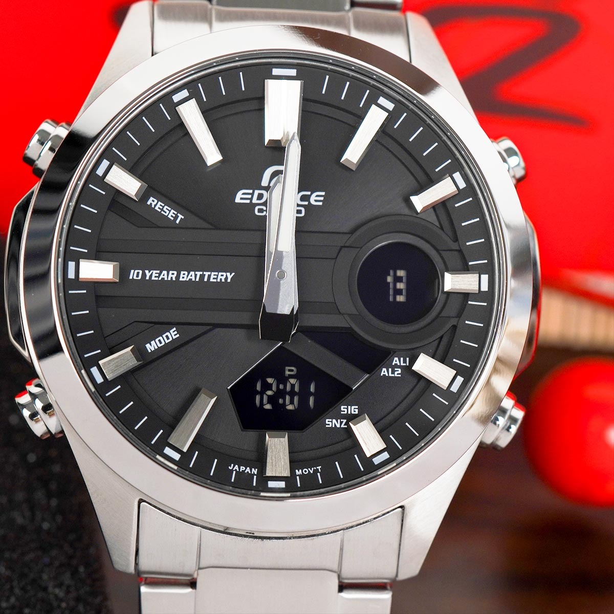 montre classique homme casio edifice efv c120d 1adf acier inoxydable, multifonction, Étanche, bracelet métal, noir