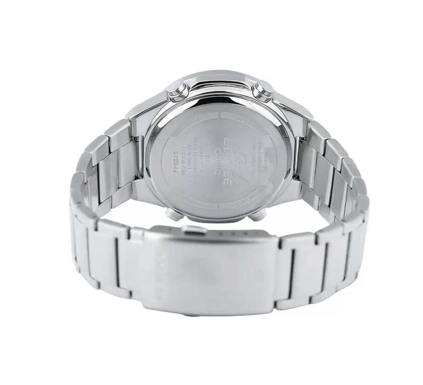 montre classique homme casio edifice efv c110d 5adf acier inoxydable, chronographe, Étanche, bracelet métal argent, cadran doré