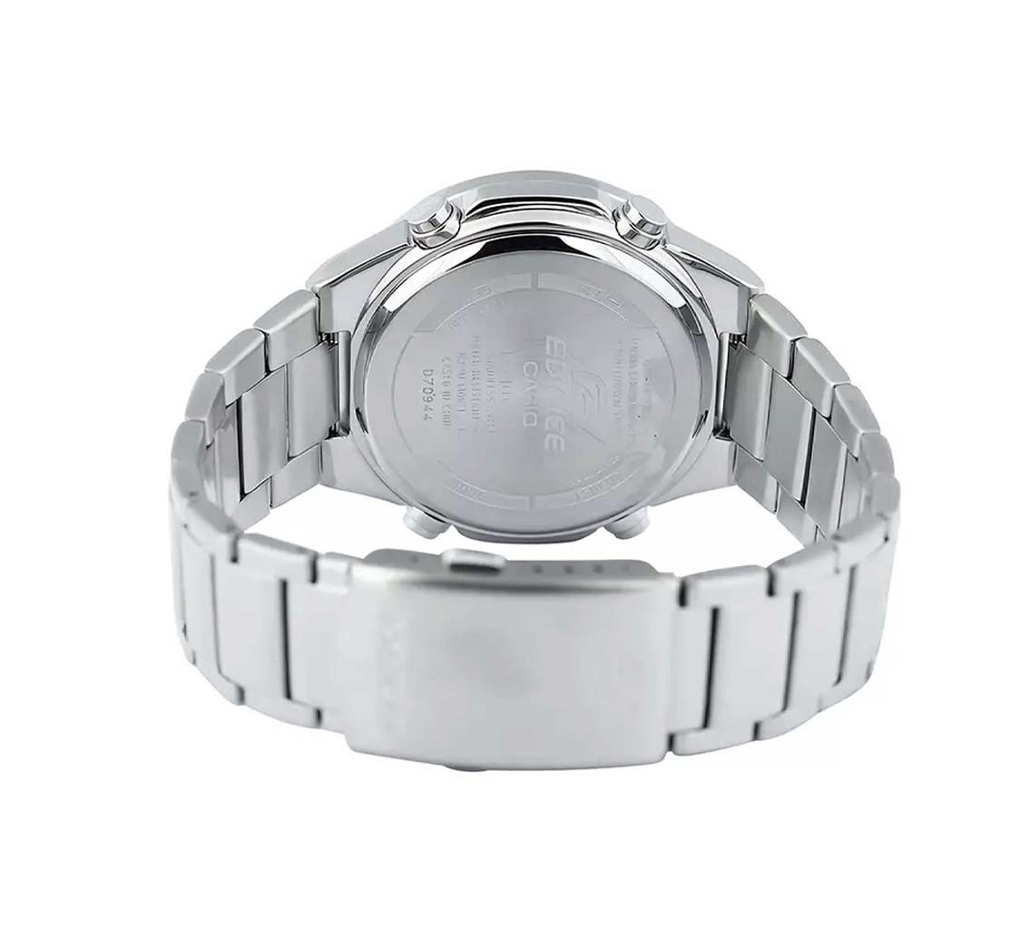montre classique homme casio edifice efv c110d 5adf acier inoxydable, chronographe, Étanche, bracelet métal argent, cadran doré