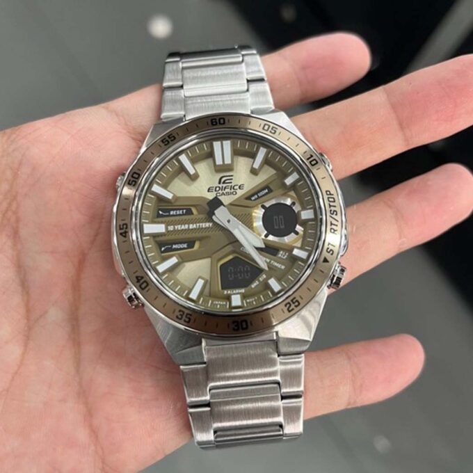 Montre Classique Homme - Casio Edifice - EFV-C110D-5ADF - Acier Inoxydable, Chronographe, Étanche, Bracelet Métal - Argent, Cadran Doré