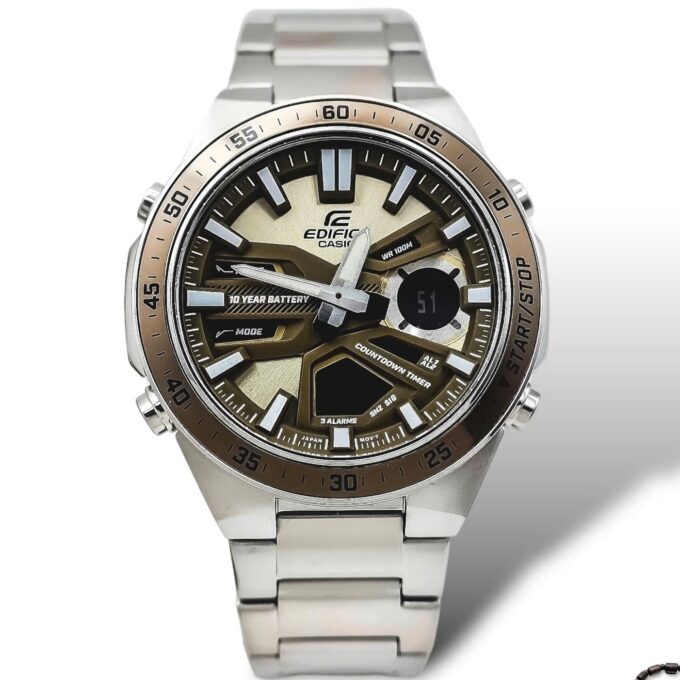 Montre Classique Homme - Casio Edifice - EFV-C110D-5ADF - Acier Inoxydable, Chronographe, Étanche, Bracelet Métal - Argent, Cadran Doré