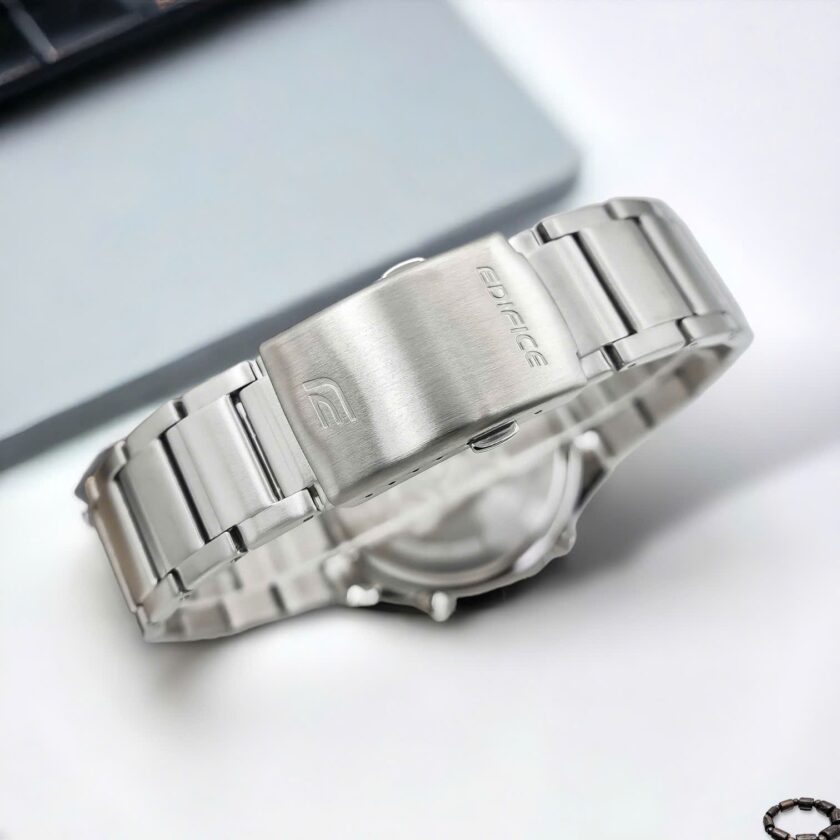 montre classique homme casio edifice efv c110d 5adf acier inoxydable, chronographe, Étanche, bracelet métal argent, cadran doré