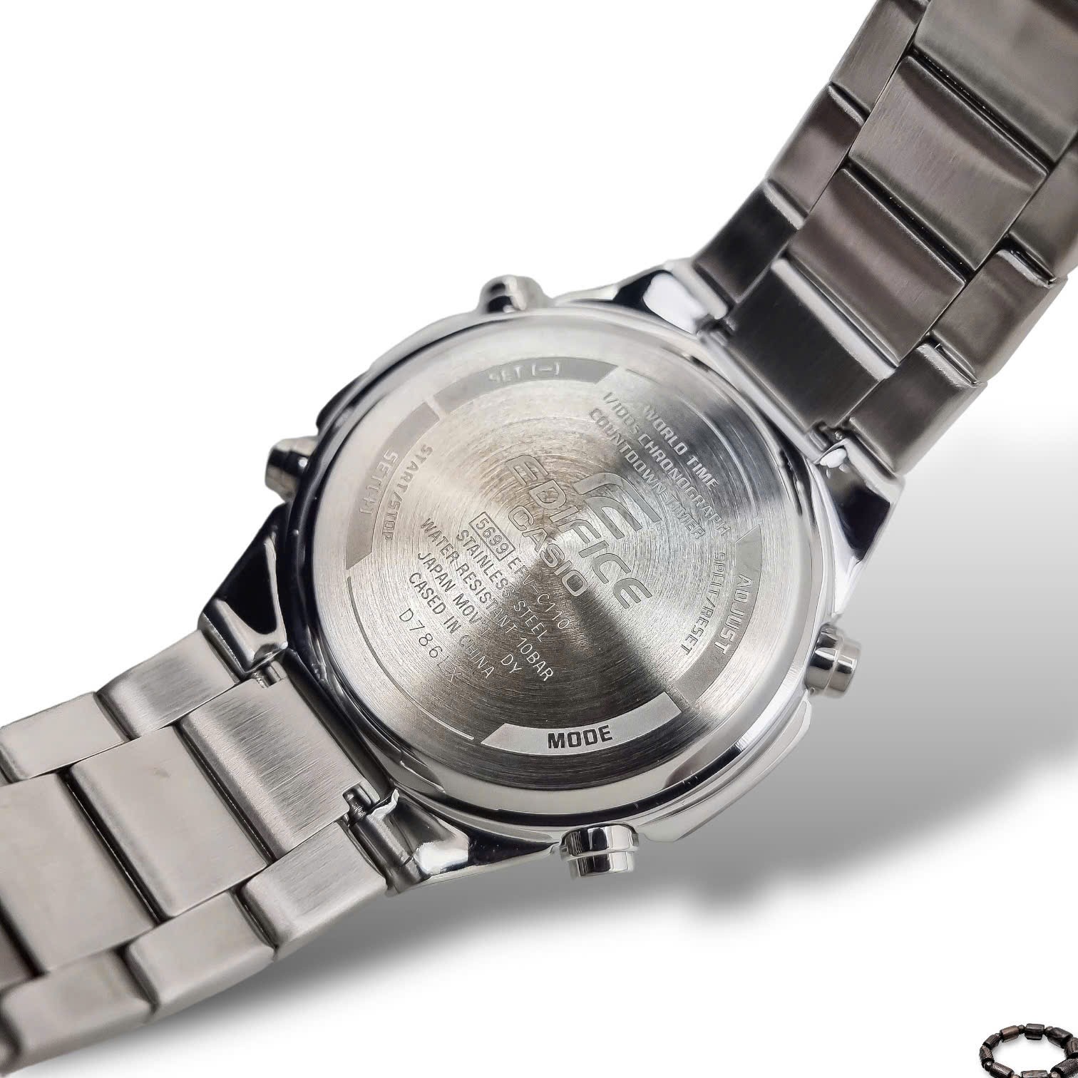 montre classique homme casio edifice efv c110d 5adf acier inoxydable, chronographe, Étanche, bracelet métal argent, cadran doré