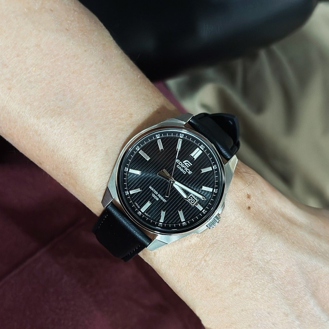 montre classique homme casio edifice efv 150l 1avudf bracelet cuir noir, quartz, Étanche, chronographe boutique aïwatch